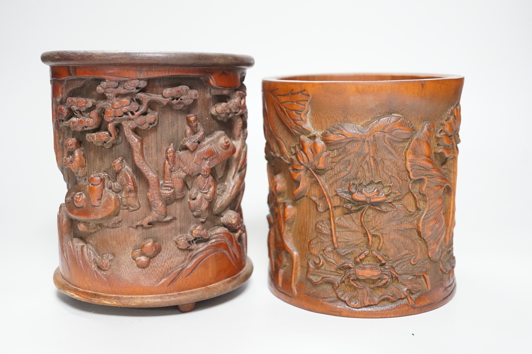 Two Chinese bamboo brush pots, The tallest 16cm high